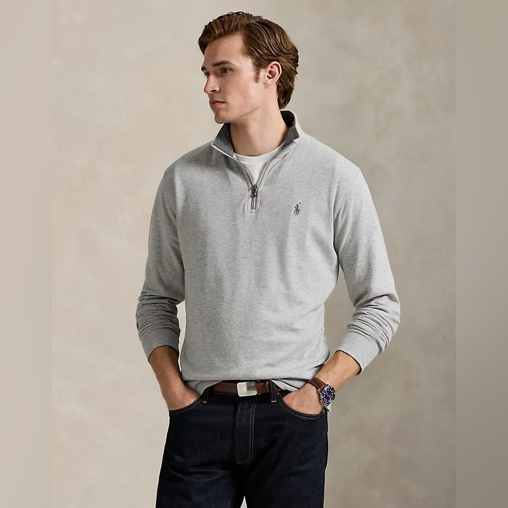Polo Ralph Lauren mens 2XL XXL gray luxury jersey 1/4 zip sweater EuC